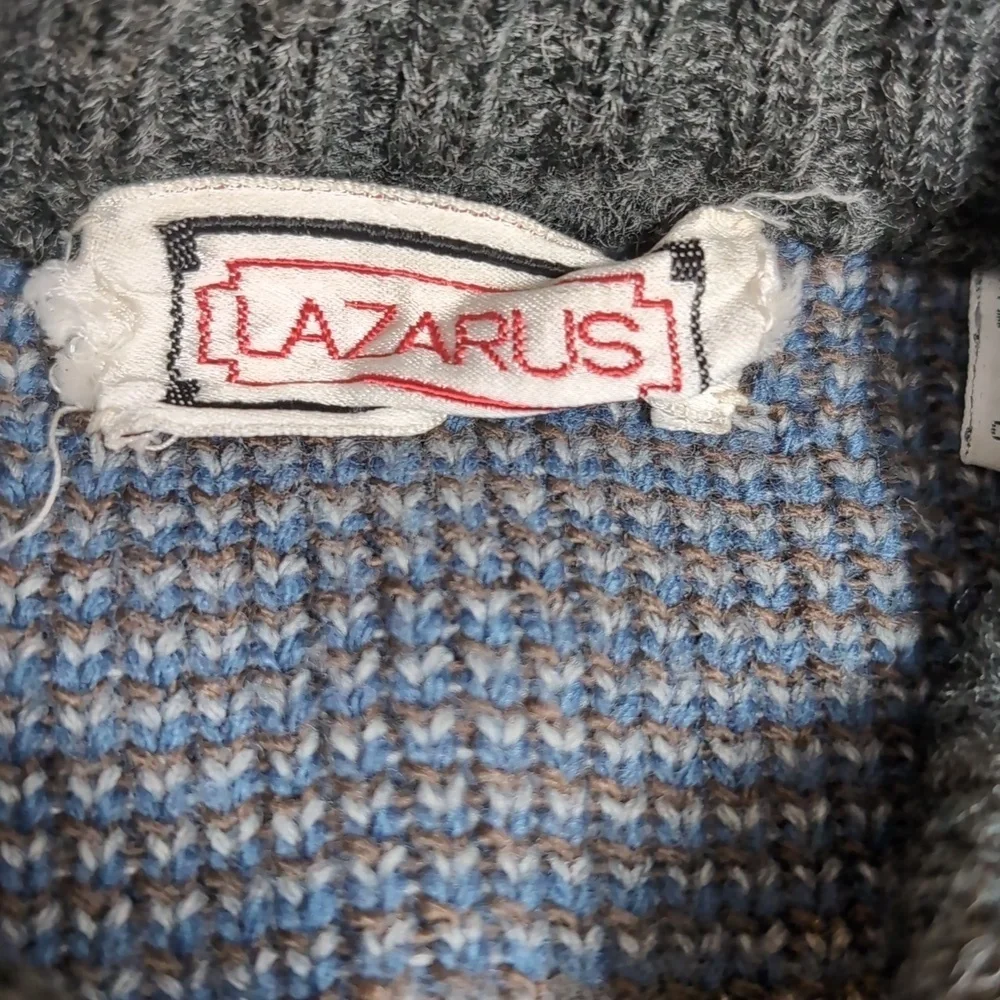 Lazarus Vintage 80's Wool Blend Geometric Full Zip Old Man Sweater Size Large